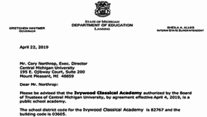 Picture of our letter announcing our district code