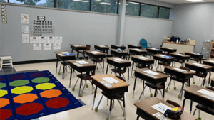 Desks in a classroom