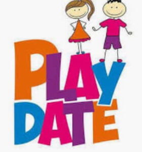 Play Date cartoon drawing of little girl and boy